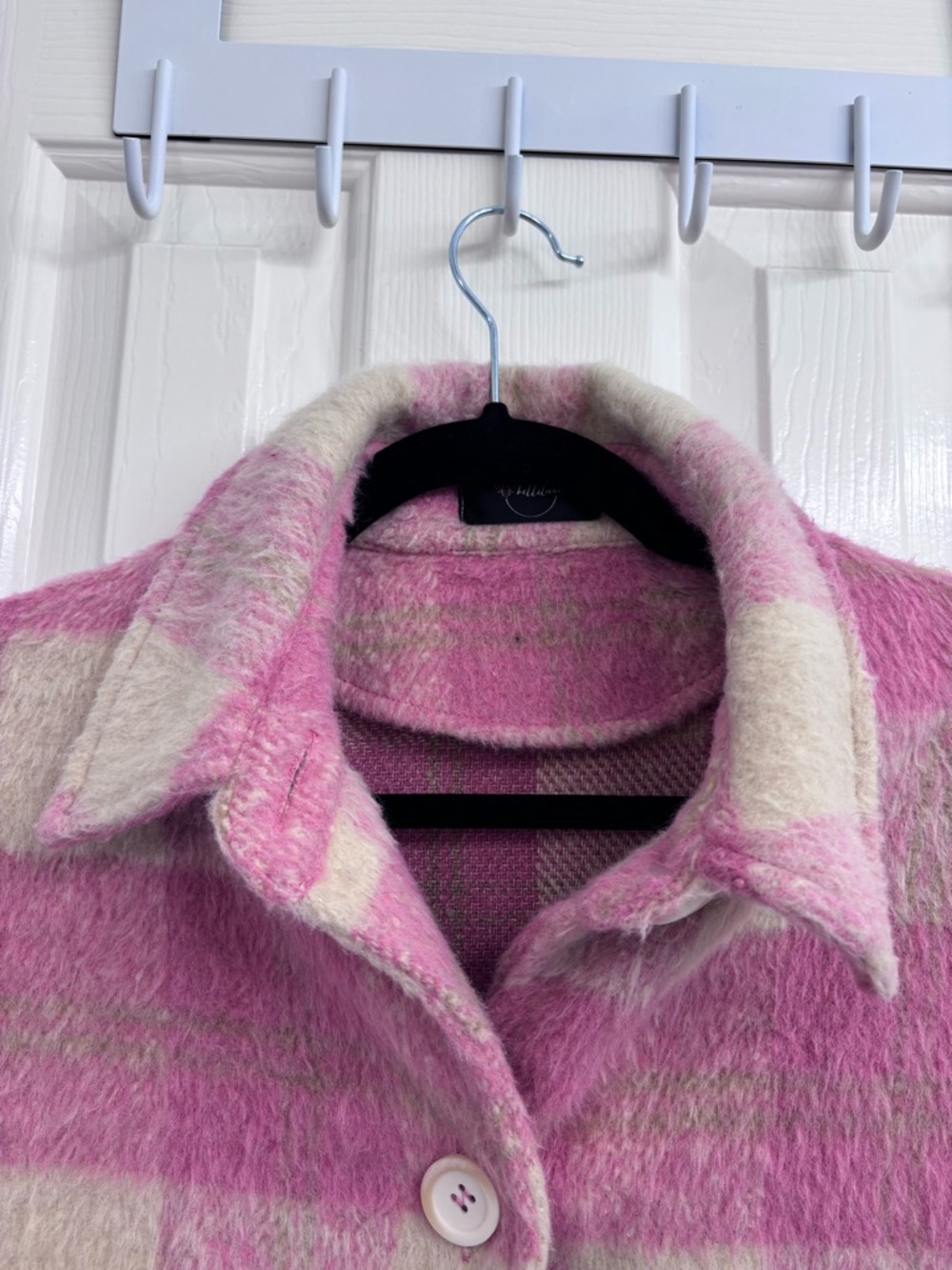 billitodu Pink Plaid Fuzzy Longline Shacket Coatigan - SIZE S (OVERSIZED) - Picture 12 of 16